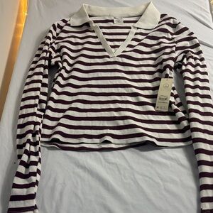 No Boundaries Maroon and White Striped Long Sleeve Top